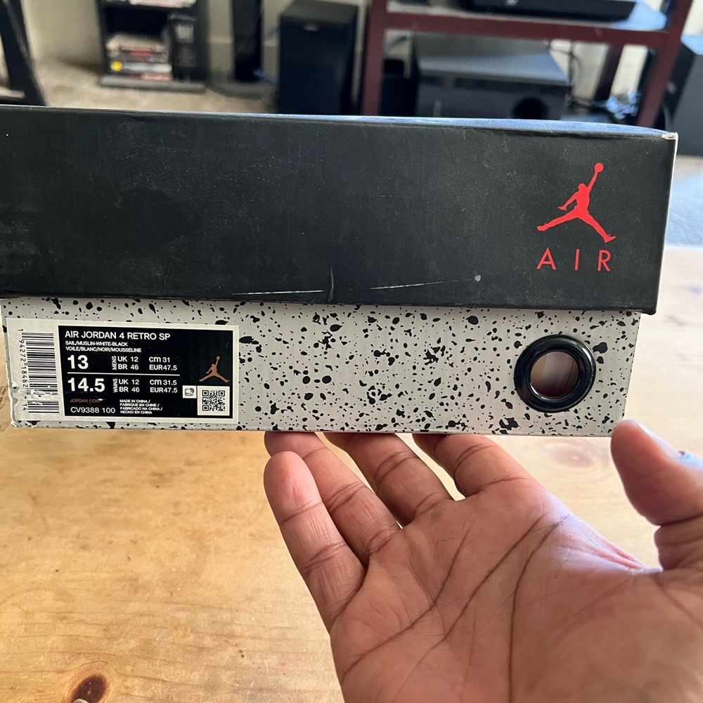Air Jordan 4 Retro SP. The shoe is listed as a woman's shoe but is unisex